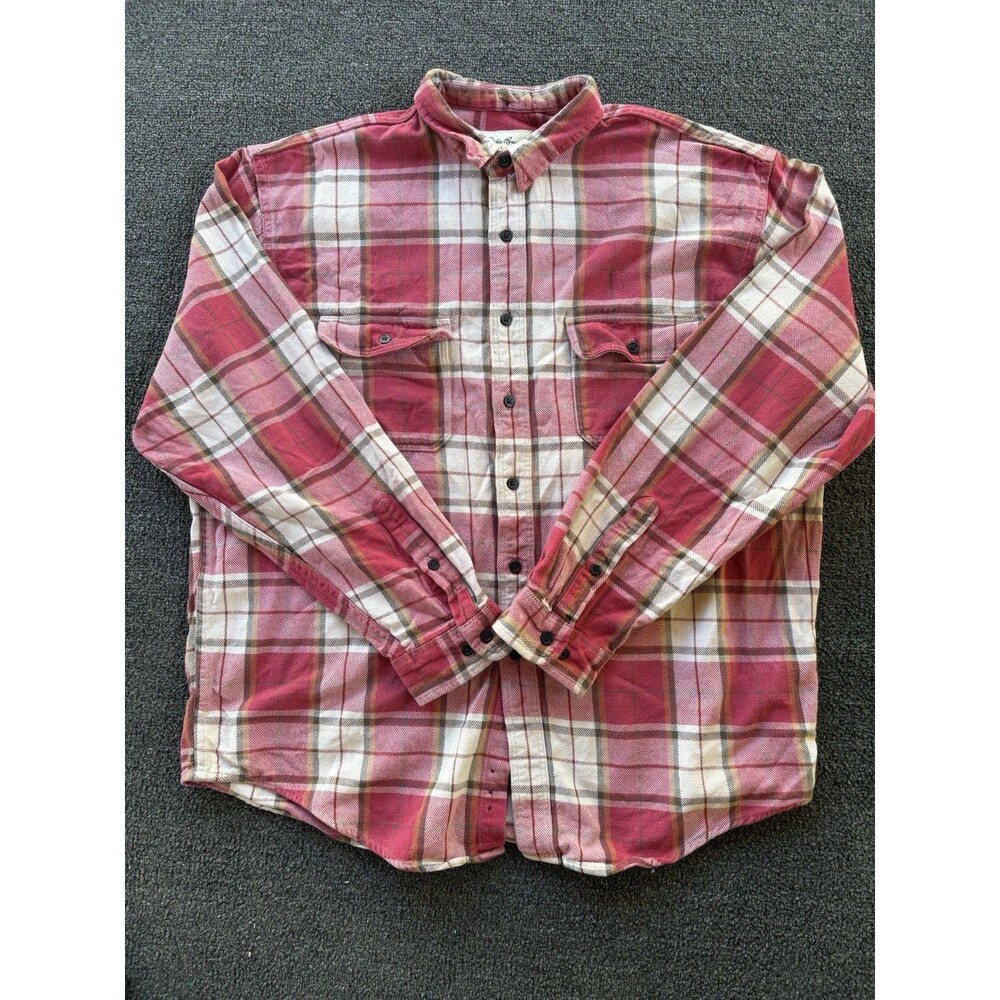 Eddie Bauer Men’s XL Flannel Shirt Red Plaid 100% Cotton Long Sleeve Button-Up